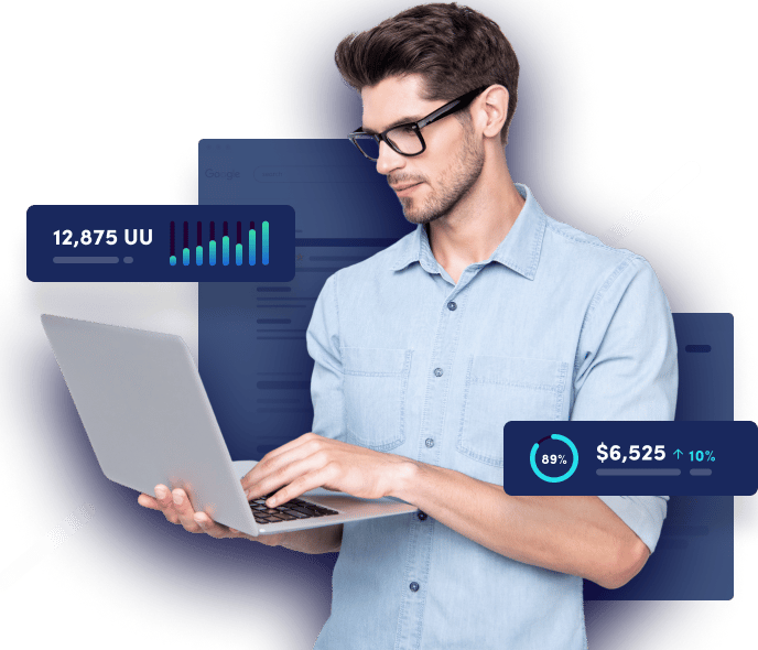 man looking at laptop